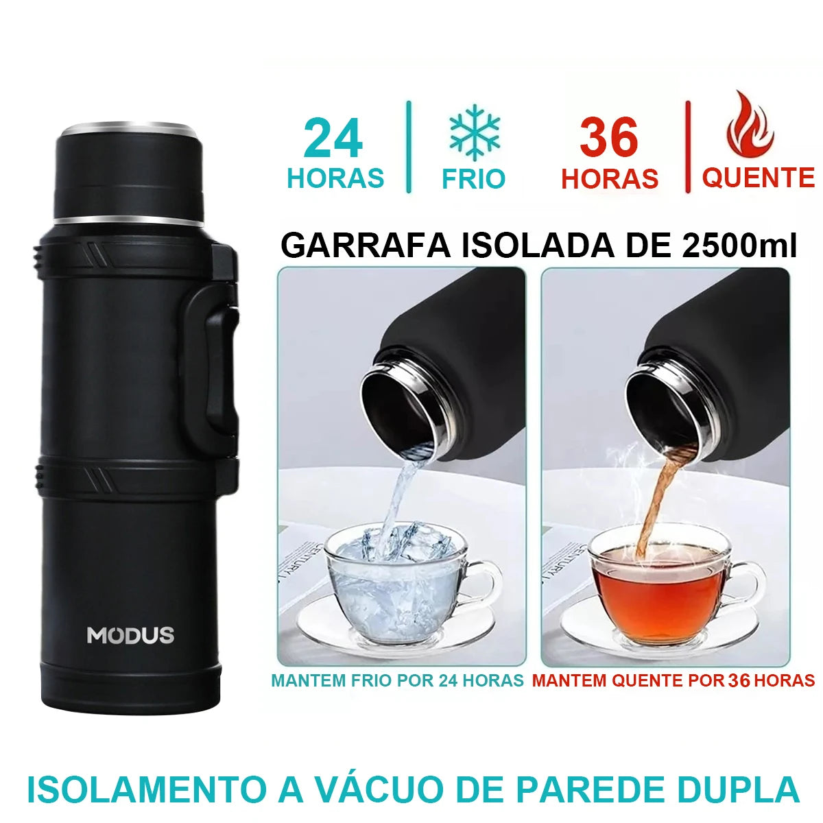 Garrafa Térmica Grande de 2.4 Litros Isolada a Vácuo - MODUS