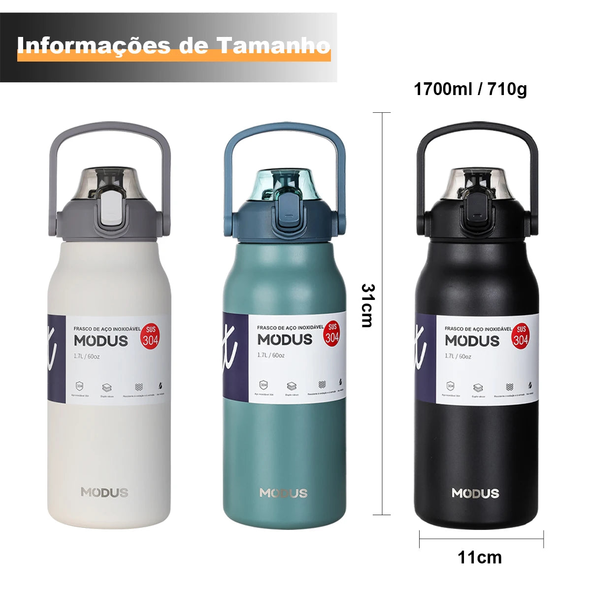 Garrafa Térmica de 1,7 Litros em Inox - MODUS