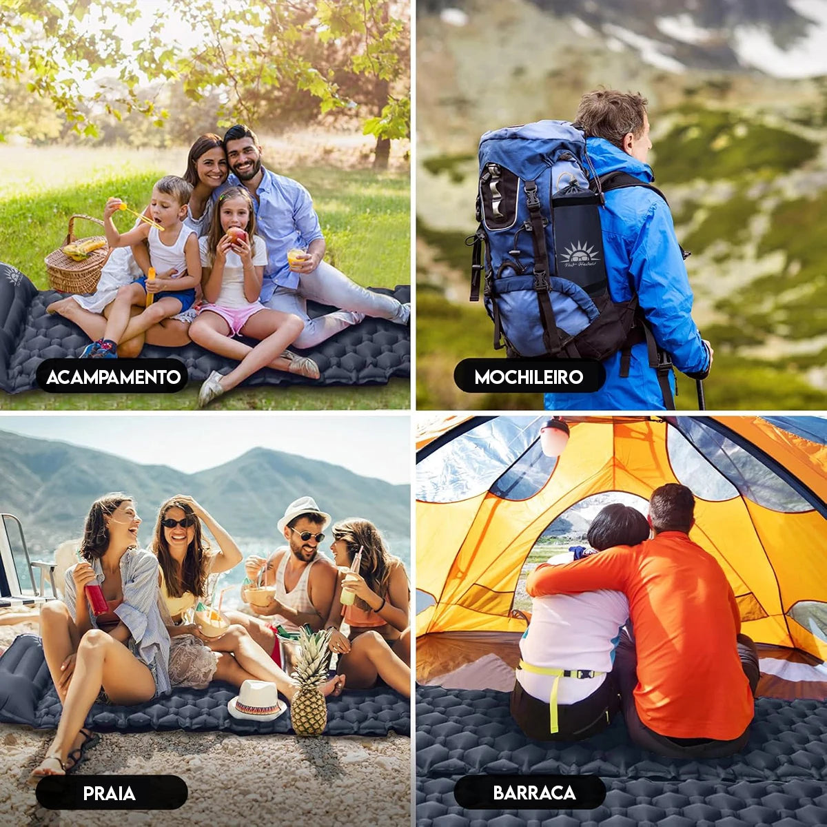 Colchão Inflável com Travesseiro para viagem, camping hiking