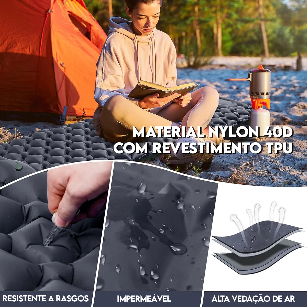 Colchão Inflável com Travesseiro para viagem, camping hiking