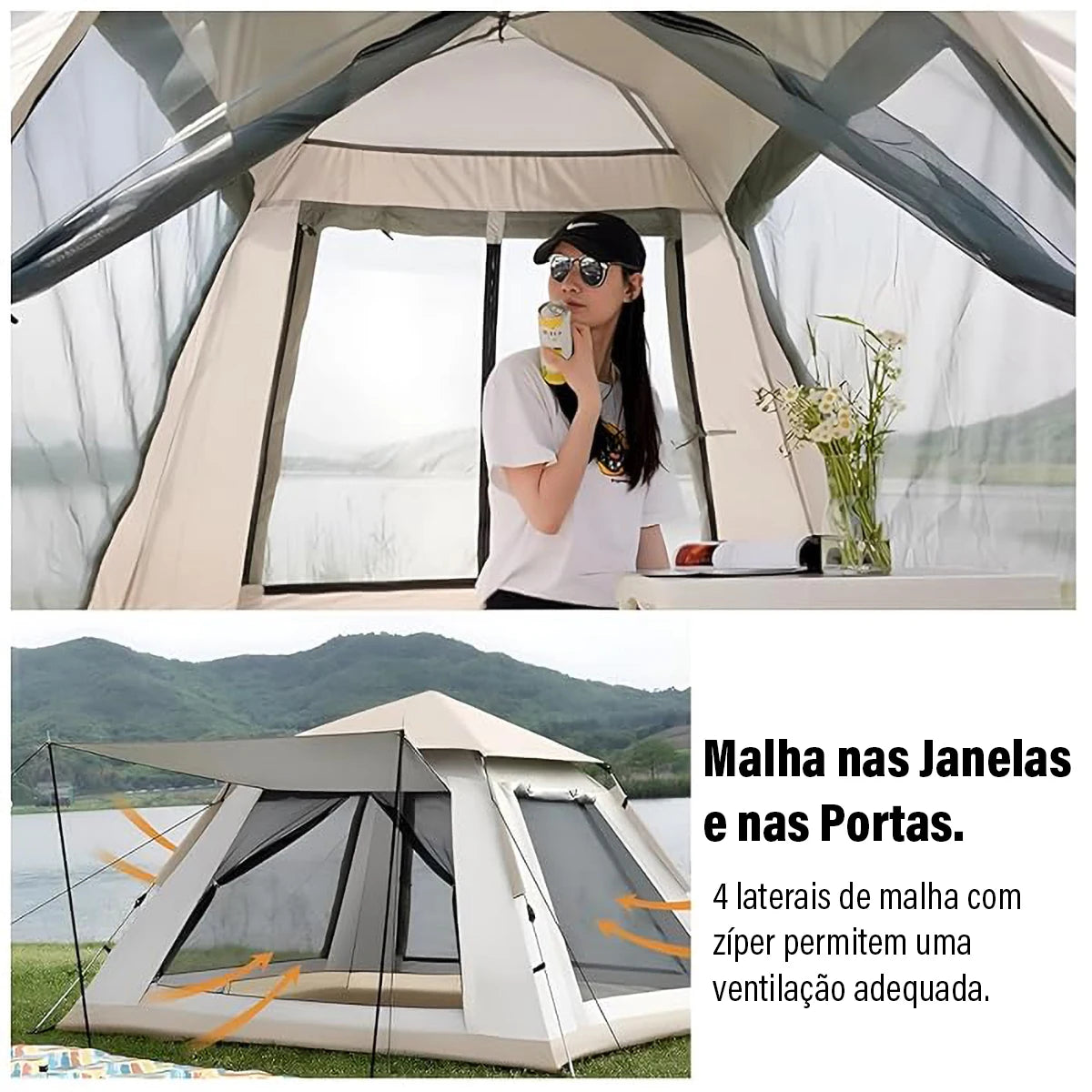 Barraca Acampamento Pop-up Automática para 4 pessoas