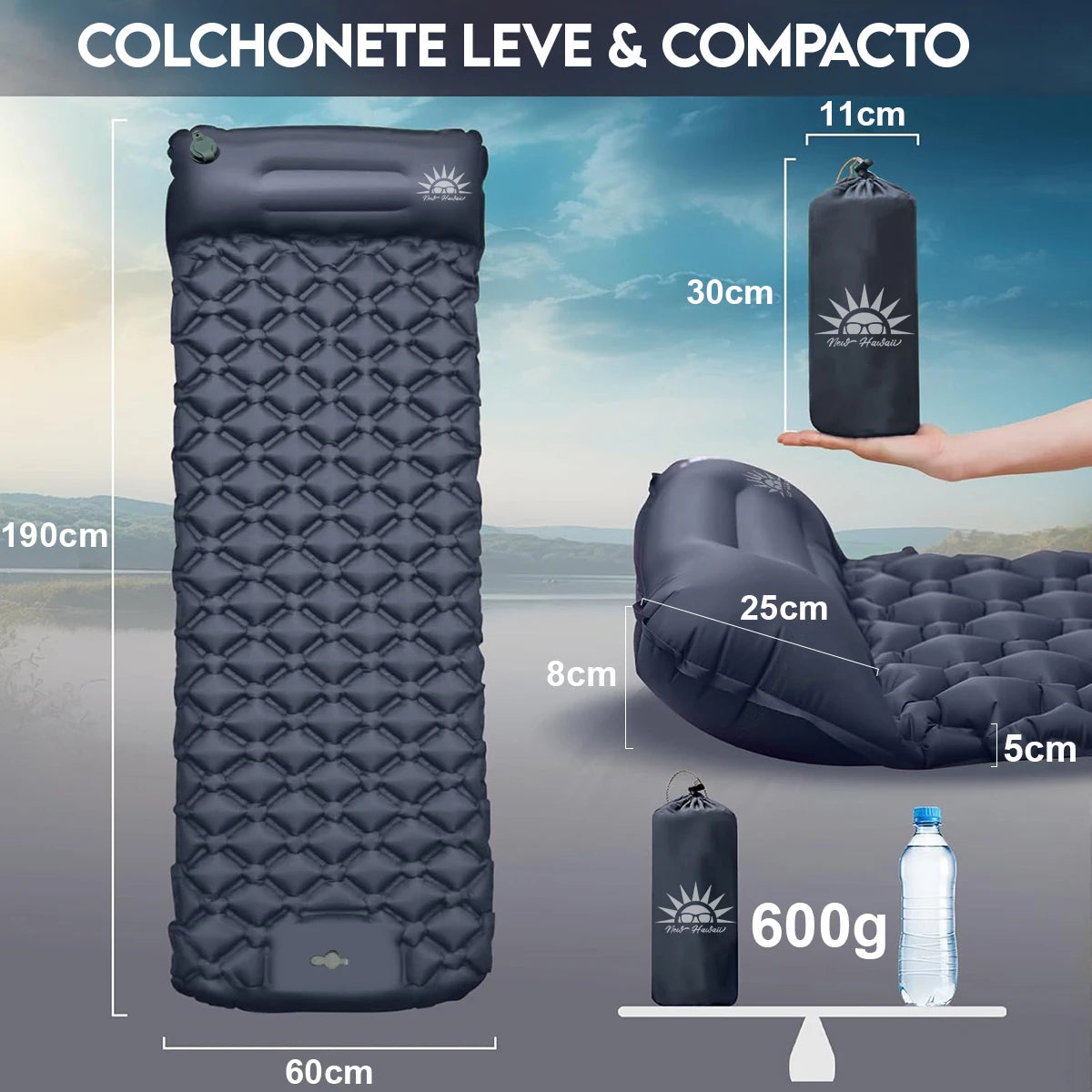 Colchão Inflável com Travesseiro para viagem, camping hiking